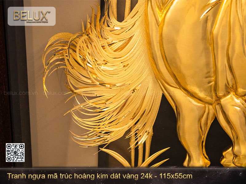 Tranh Ngựa Mã Trúc Hoàng Kim dát vàng 24k 115x55cm